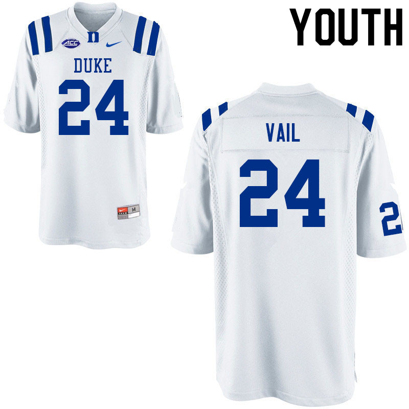 Youth #24 Nathan Vail Duke Blue Devils College Football Jerseys Sale-White